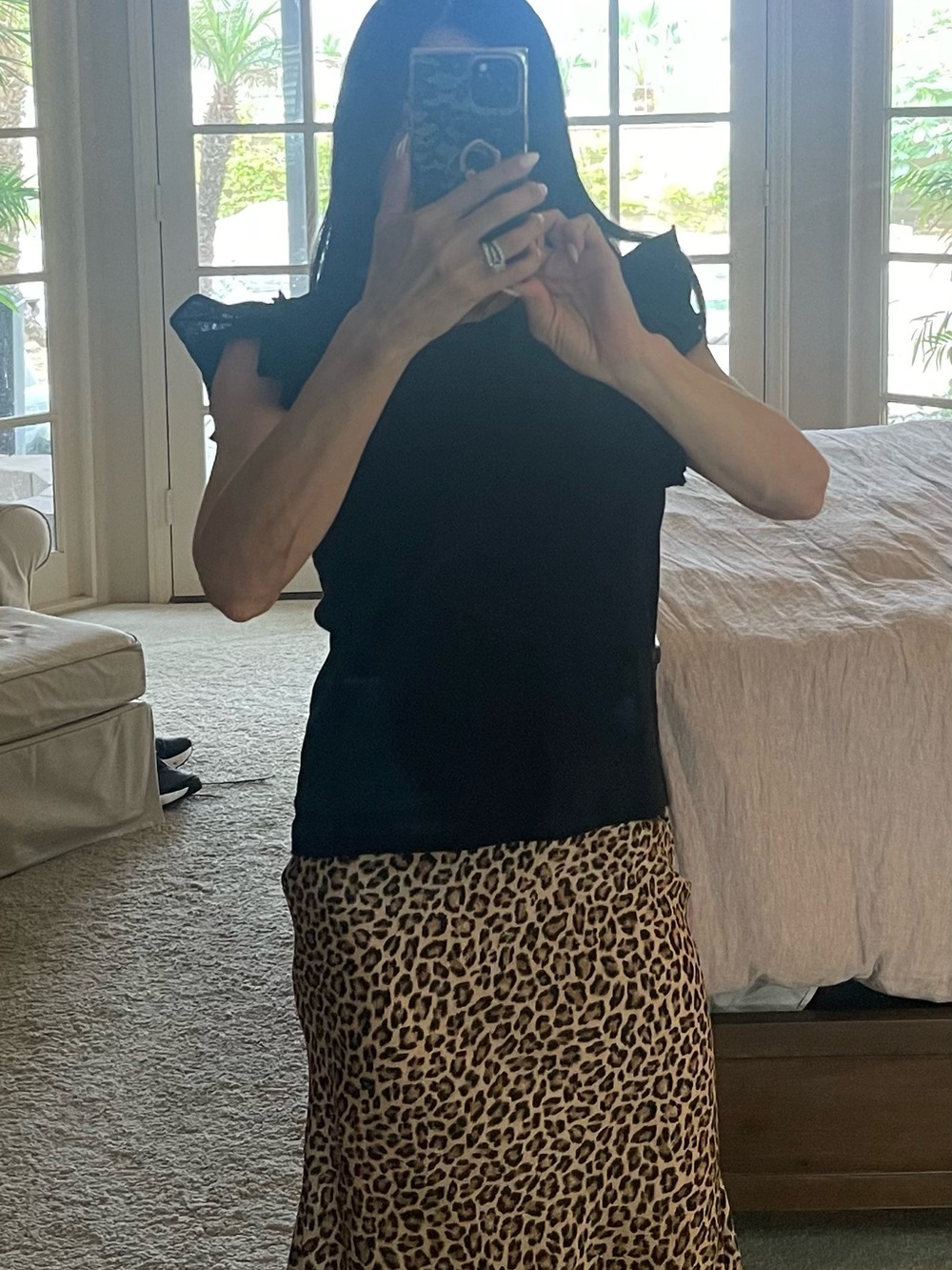 Final Touch Black Top with Leopard Print Midi Skirt
